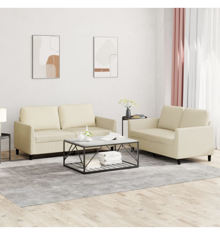 Ensemble de canapés 2 pcs avec coussins Crème Similicuir | Mobilier & Déco