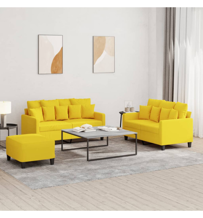 Ensemble de canapés 3 pcs avec coussins Jaune clair Tissu | Mobilier & Déco