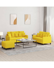 Ensemble de canapés 3 pcs avec coussins Jaune clair Tissu | Mobilier & Déco