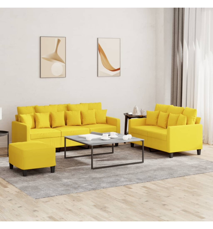 Ensemble de canapés 3 pcs avec coussins Jaune clair Tissu | Mobilier & Déco