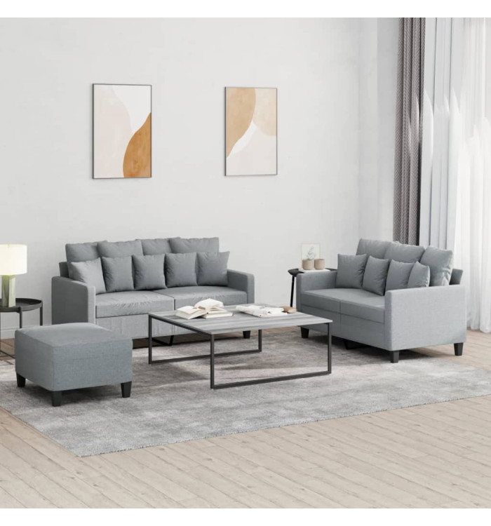 Ensemble de canapés 3 pcs avec coussins Gris clair Tissu | Mobilier & Déco