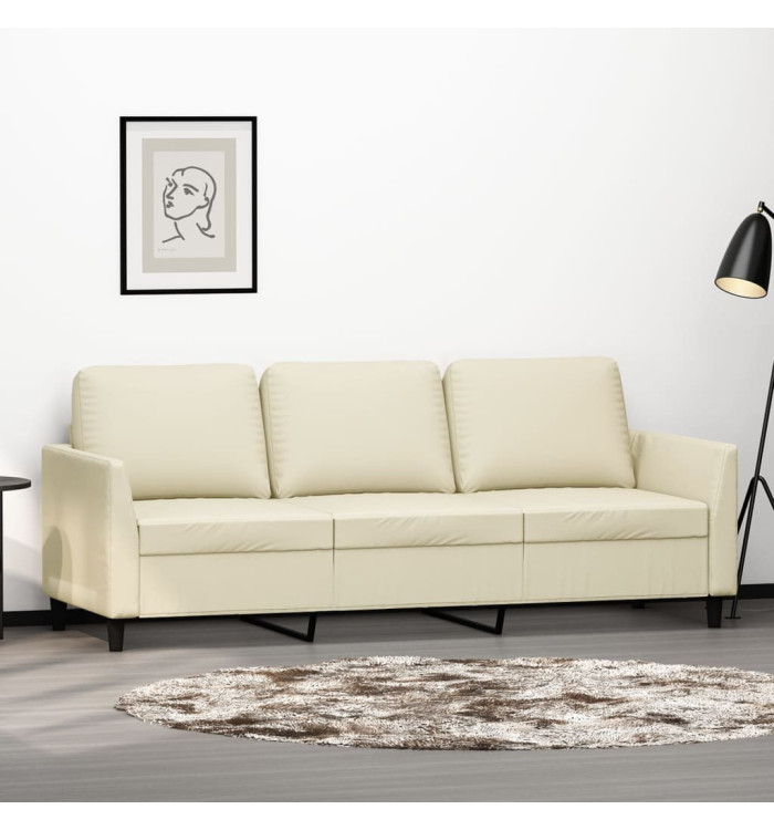 Canapé à 3 places Crème 180 cm Similicuir | Mobilier & Déco