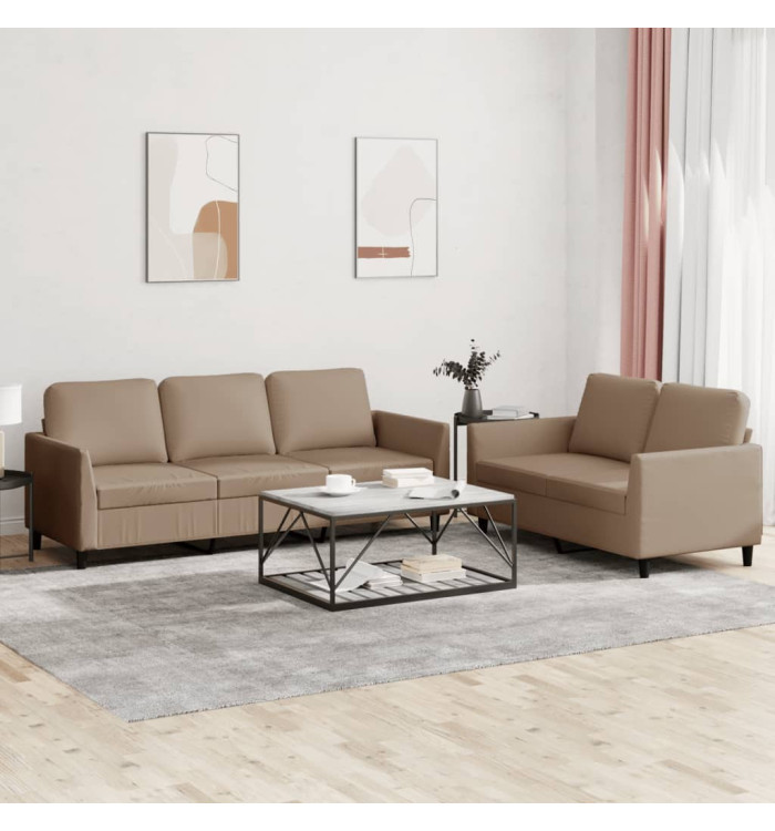 Ensemble de canapés 2 pcs avec coussins Cappuccino Similicuir | Mobilier & Déco