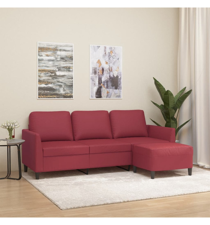 Canapé à 3 places repose-pieds Rouge bordeaux 180 cm Similicuir | Mobilier & Déco