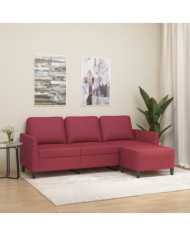 Canapé à 3 places repose-pieds Rouge bordeaux 180 cm Similicuir | Mobilier & Déco