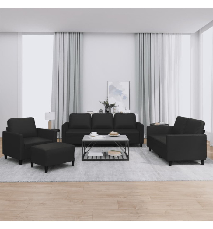 Ensemble de canapés 4 pcs avec coussins Noir Similicuir | Mobilier & Déco