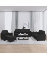 Ensemble de canapés 4 pcs avec coussins Noir Similicuir | Mobilier & Déco