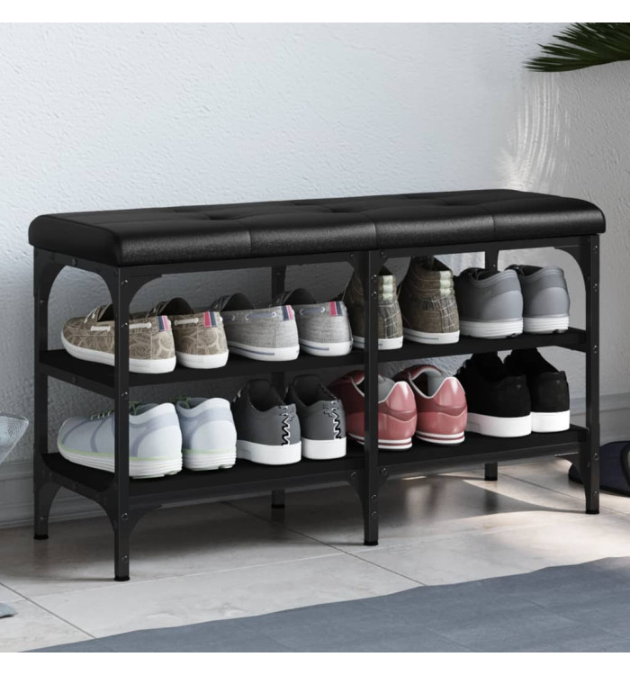 Banc à chaussures noir 82x32x47 cm Bois d'ingénierie | Mobilier & Déco