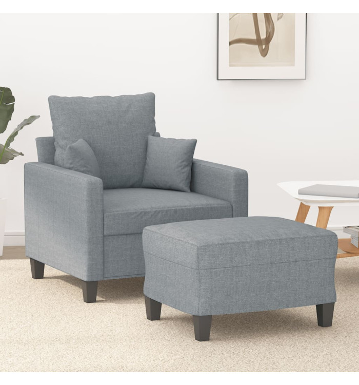 Fauteuil avec repose-pied Gris clair 60 cm Tissu | Mobilier & Déco
