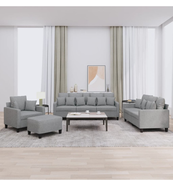 Ensemble de canapés 4 pcs coussins gris clair tissu | Mobilier & Déco
