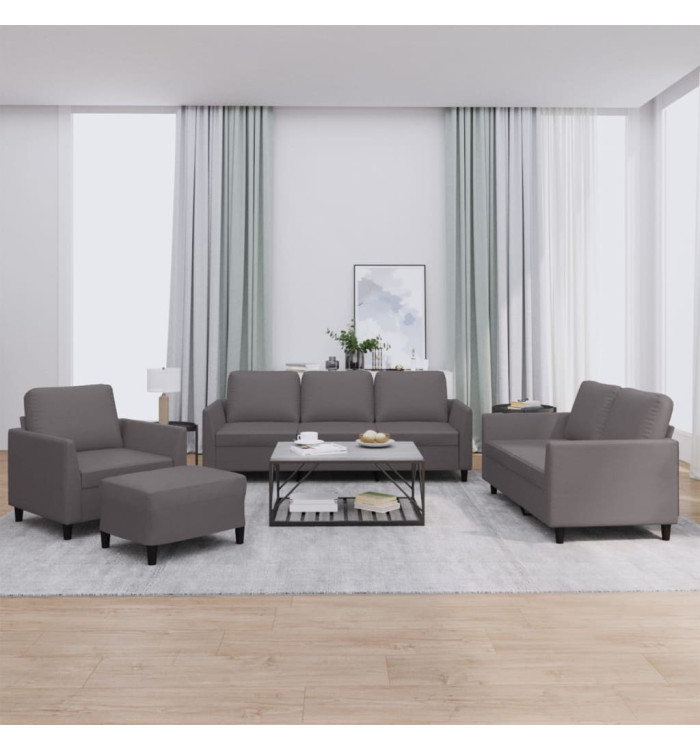 Ensemble de canapés 4 pcs avec coussins Gris Similicuir | Mobilier & Déco