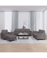 Ensemble de canapés 4 pcs avec coussins Gris Similicuir | Mobilier & Déco