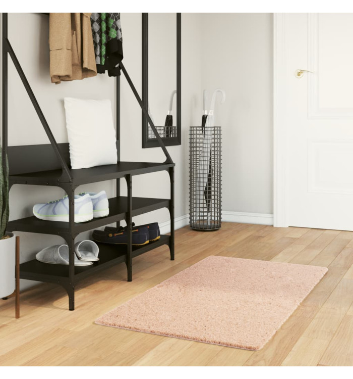 Tapis HUARTE à poils courts doux lavable rouge clair 60x110 cm | Mobilier & Déco