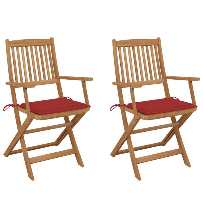 Chaises pliables de jardin lot de 2 avec coussins Bois d'acacia | Mobilier & Déco