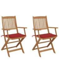 Chaises pliables de jardin lot de 2 avec coussins Bois d'acacia | Mobilier & Déco