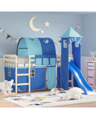 Rideaux pour lit mezzanine avec tunnel et tour bleu | Mobilier & Déco