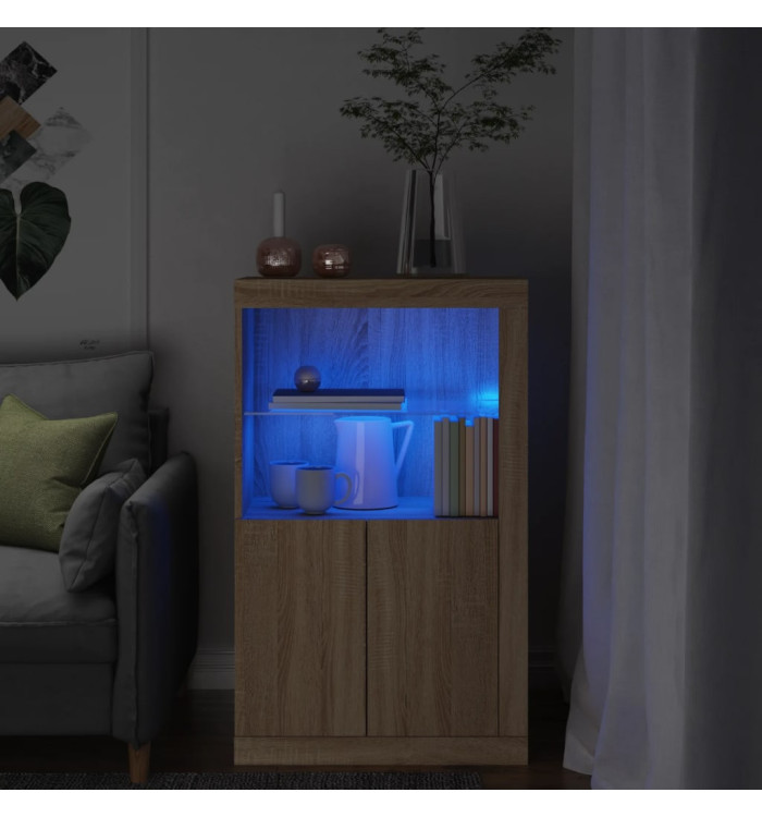 Armoire latérale avec lumières LED chêne sonoma | Mobilier & Déco