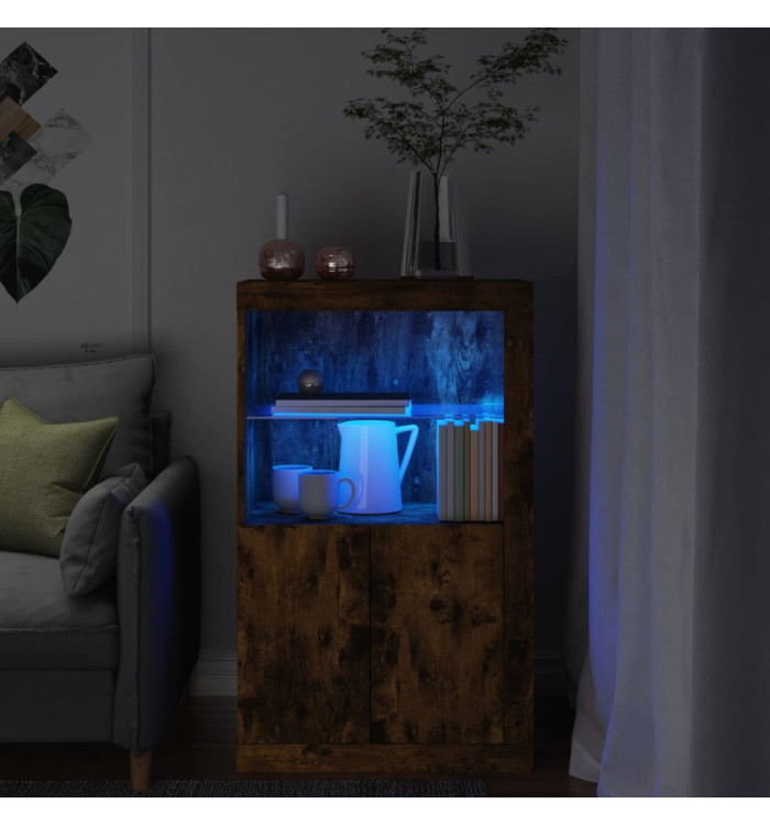 Armoire latérale avec lumières LED chêne fumé bois d'ingénierie | Mobilier & Déco