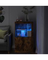 Armoire latérale avec lumières LED chêne fumé bois d'ingénierie | Mobilier & Déco