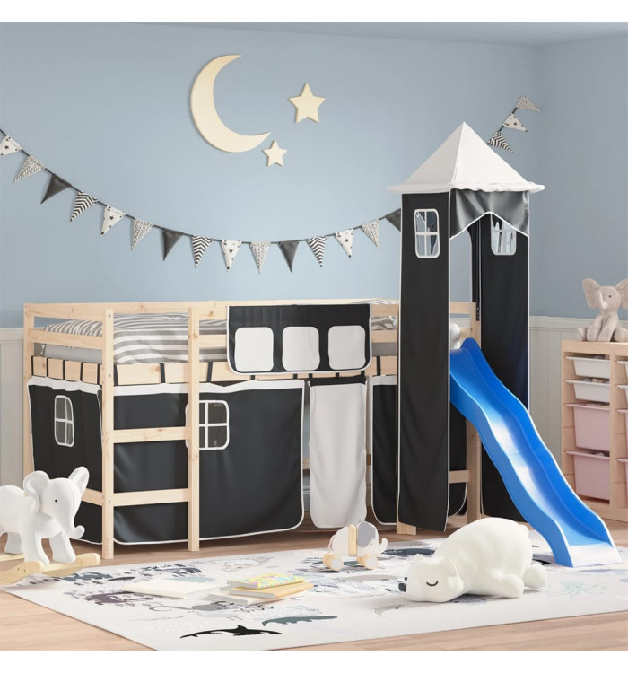 Rideaux pour lit mezzanine avec tour blanc et noir polyester | Mobilier & Déco