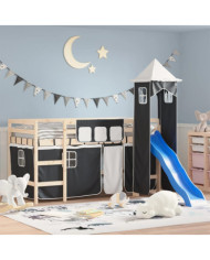 Rideaux pour lit mezzanine avec tour blanc et noir polyester | Mobilier & Déco