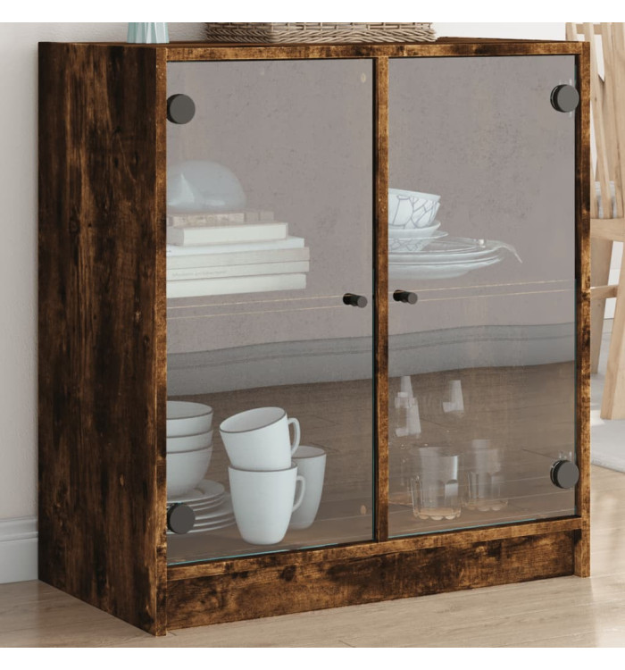 Armoire latérale avec portes en verre chêne fumé 68x37x75,5 cm | Mobilier & Déco