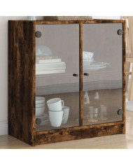 Armoire latérale avec portes en verre chêne fumé 68x37x75,5 cm | Mobilier & Déco