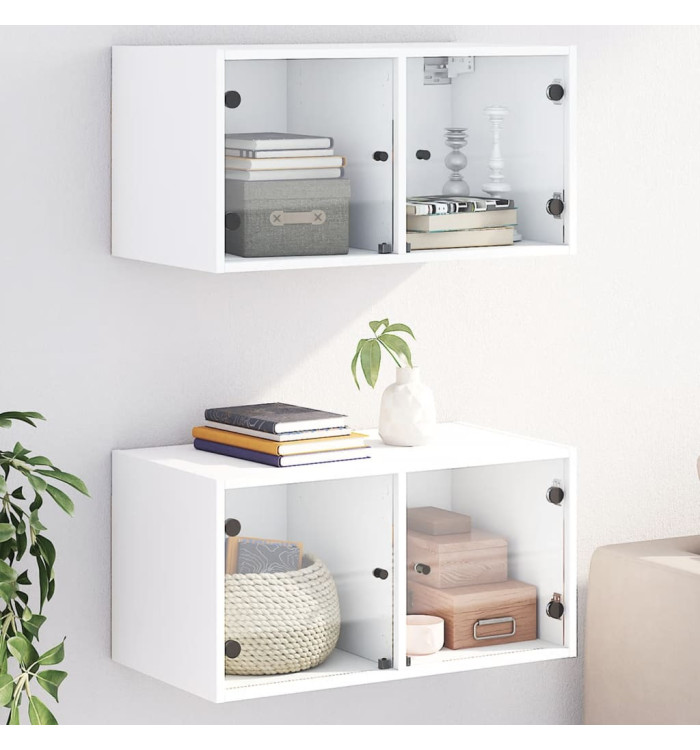 Armoires murales avec portes en verre 2 pcs blanc 68,5x37x35 cm | Mobilier & Déco