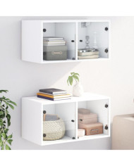 Armoires murales avec portes en verre 2 pcs blanc 68,5x37x35 cm | Mobilier & Déco