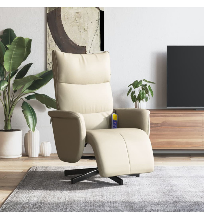 Fauteuil inclinable de massage et repose-pieds crème similicuir | Mobilier & Déco