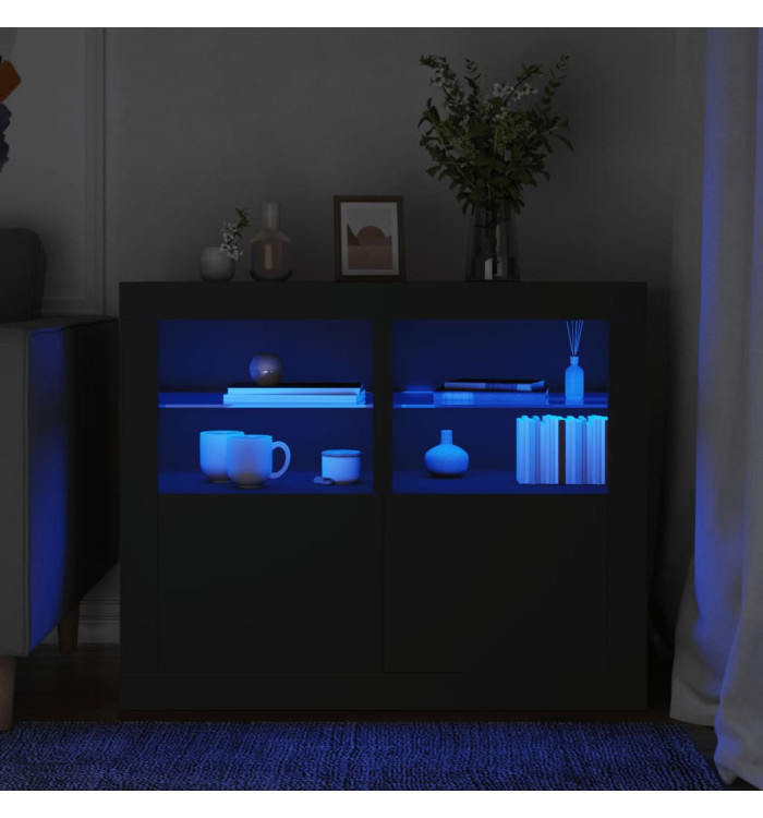 Armoires latérales et lumières LED 2 pcs noir bois d'ingénierie | Mobilier & Déco