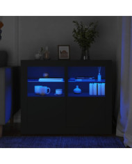 Armoires latérales et lumières LED 2 pcs noir bois d'ingénierie | Mobilier & Déco