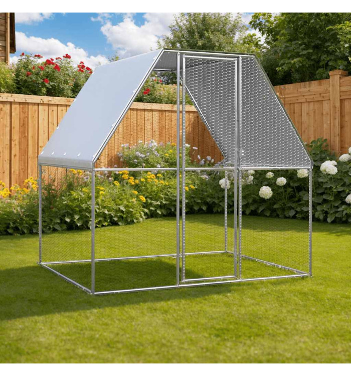 Poulailler argenté et gris 2x2x2 m acier galvanisé | Mobilier & Déco