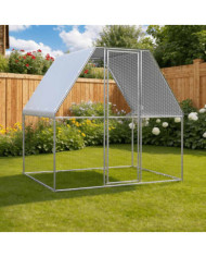 Poulailler argenté et gris 2x2x2 m acier galvanisé | Mobilier & Déco