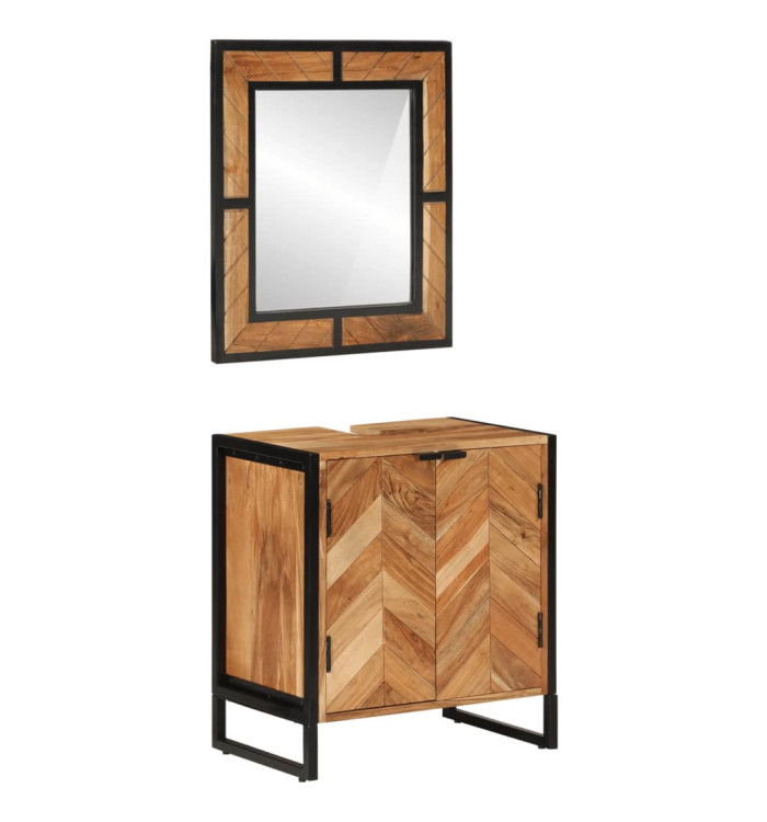 Ensemble de meubles salle de bain 2 pcs fer et bois d'acacia | Mobilier & Déco