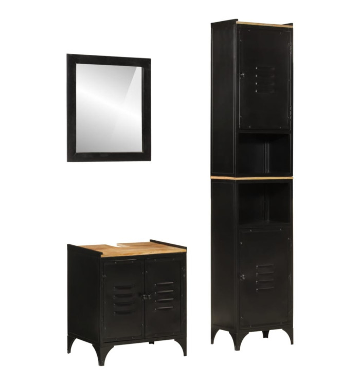 Ensemble de meubles salle de bain 3 pcs fer et bois de manguier | Mobilier & Déco