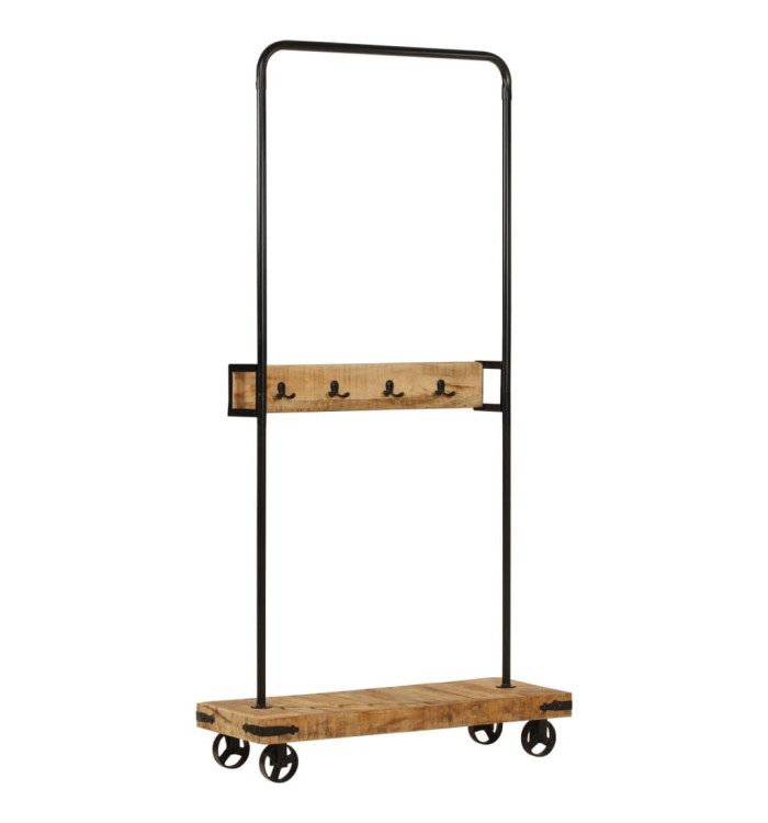 Porte-vêtements et roues 90x35x190 cm bois de manguier et fer | Mobilier & Déco