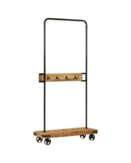 Porte-vêtements et roues 90x35x190 cm bois de manguier et fer | Mobilier & Déco