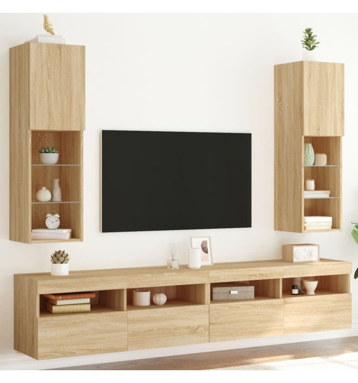 Meubles TV avec lumières LED 2 pcs chêne sonoma 30,5x30x102 cm | Mobilier & Déco