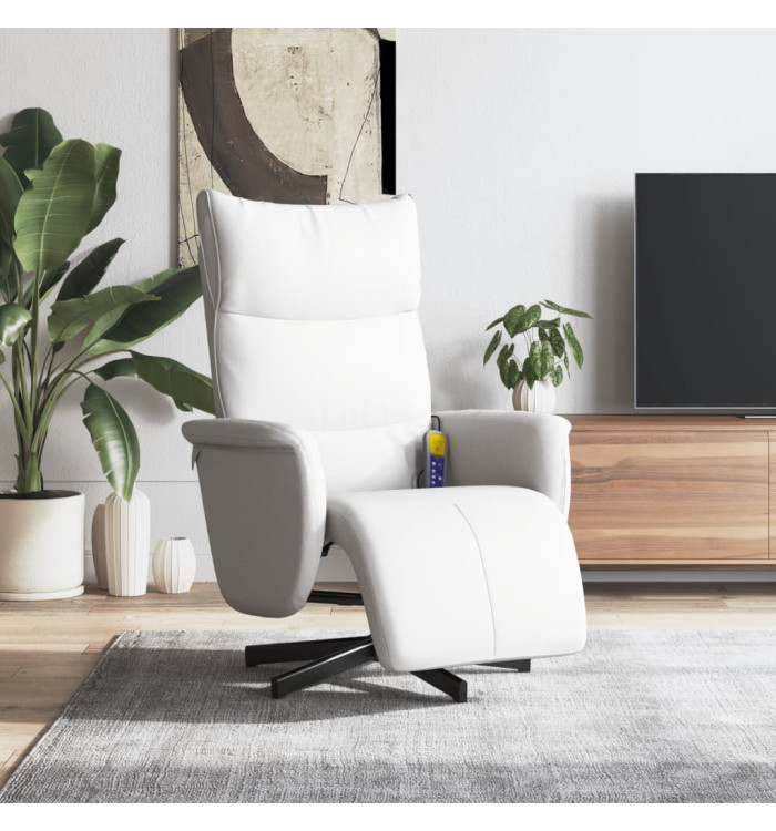 Fauteuil inclinable de massage repose-pieds blanc similicuir | Mobilier & Déco