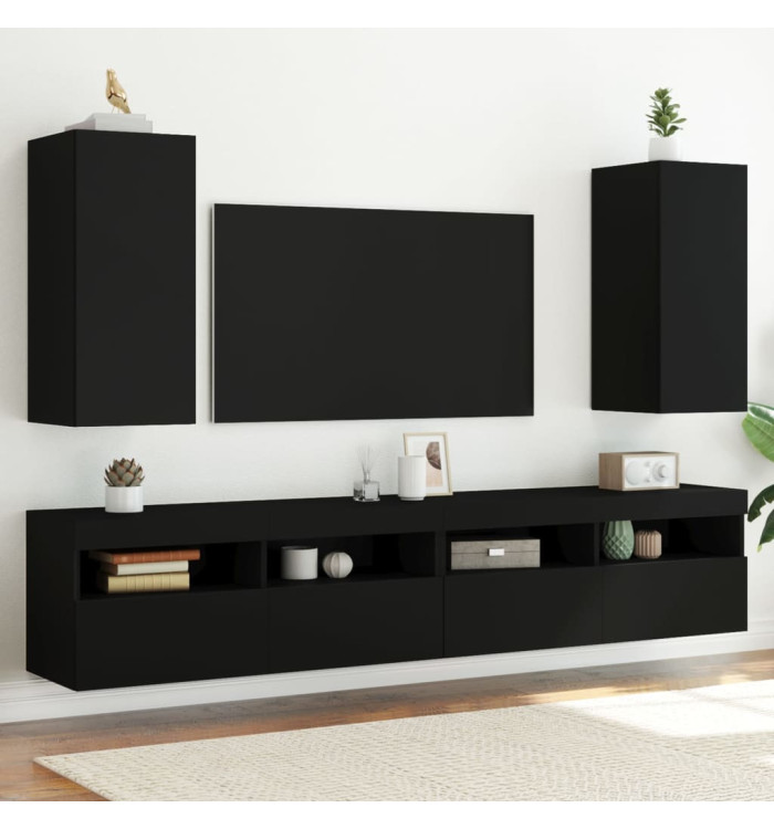 Meubles TV muraux avec lumières LED 2 pcs noir 30,5x35x70 cm | Mobilier & Déco