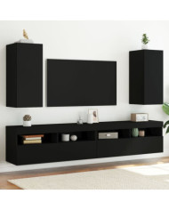Meubles TV muraux avec lumières LED 2 pcs noir 30,5x35x70 cm | Mobilier & Déco