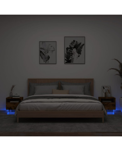 Armoires de chevet avec lumières LED 2 pcs chêne fumé | Mobilier & Déco