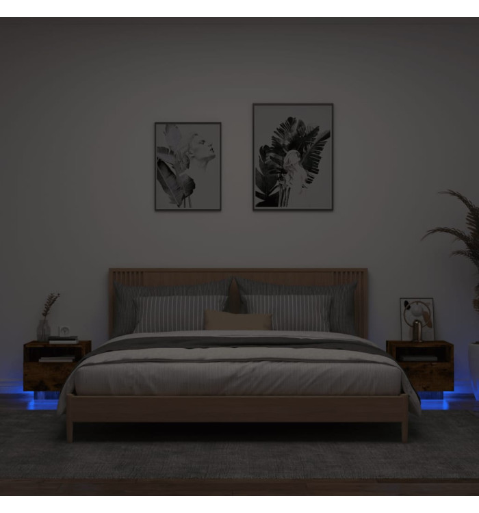 Armoires de chevet avec lumières LED 2 pcs chêne fumé | Mobilier & Déco