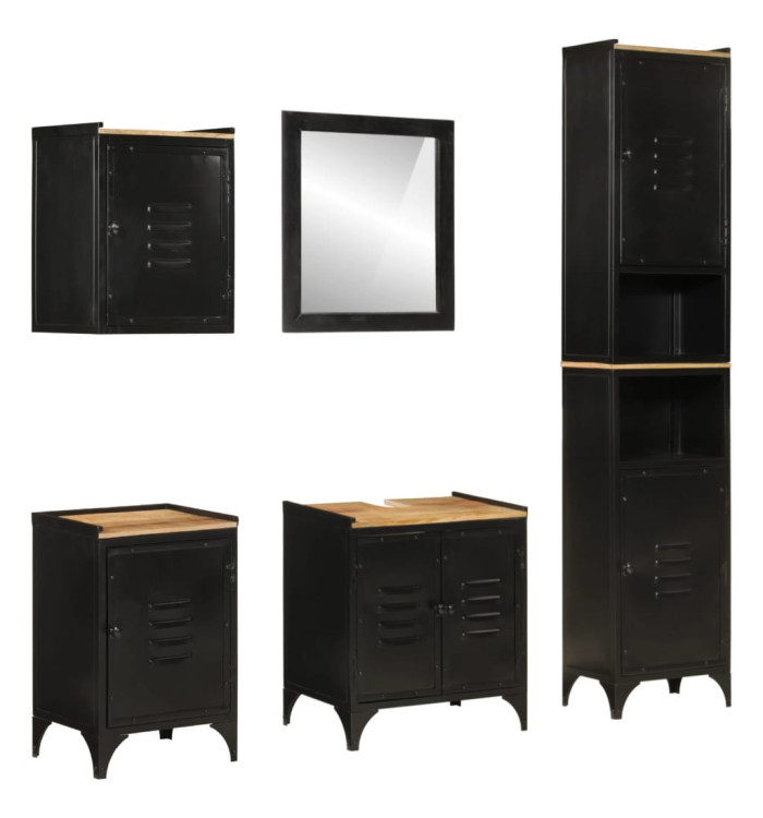 Ensemble de meubles salle de bain 5 pcs fer et bois de manguier | Mobilier & Déco
