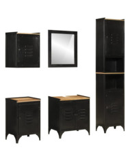Ensemble de meubles salle de bain 5 pcs fer et bois de manguier | Mobilier & Déco
