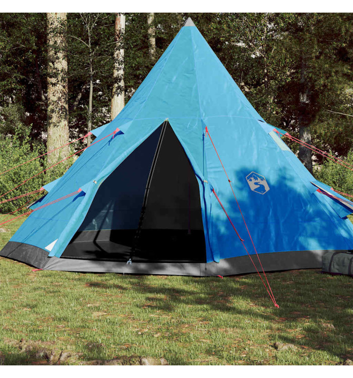 Tente de camping tipi 4 personnes bleu imperméable | Mobilier & Déco