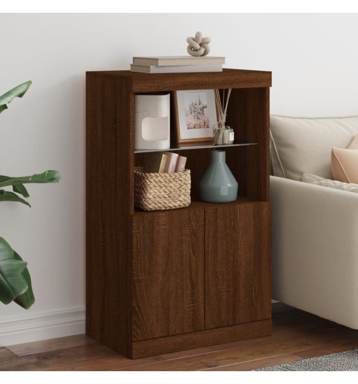 Buffet avec lumières LED chêne marron 60,5x37x100 cm | Mobilier & Déco