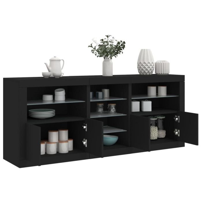 Buffet avec lumières LED noir 181,5x37x67 cm | Mobilier & Déco