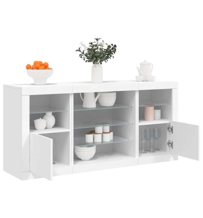Buffet avec lumières LED blanc 142,5x37x67 cm | Mobilier & Déco